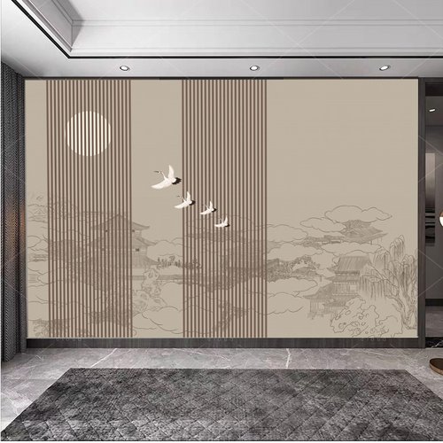 新中式电视背景墙壁纸沙发客厅办公室茶室养生馆饭店包厢装饰墙纸