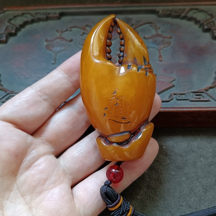 古玩收藏回流老包浆蜜蜡螃蟹钳子夹子手把件挂件蜜蜡螃蟹钳手把件