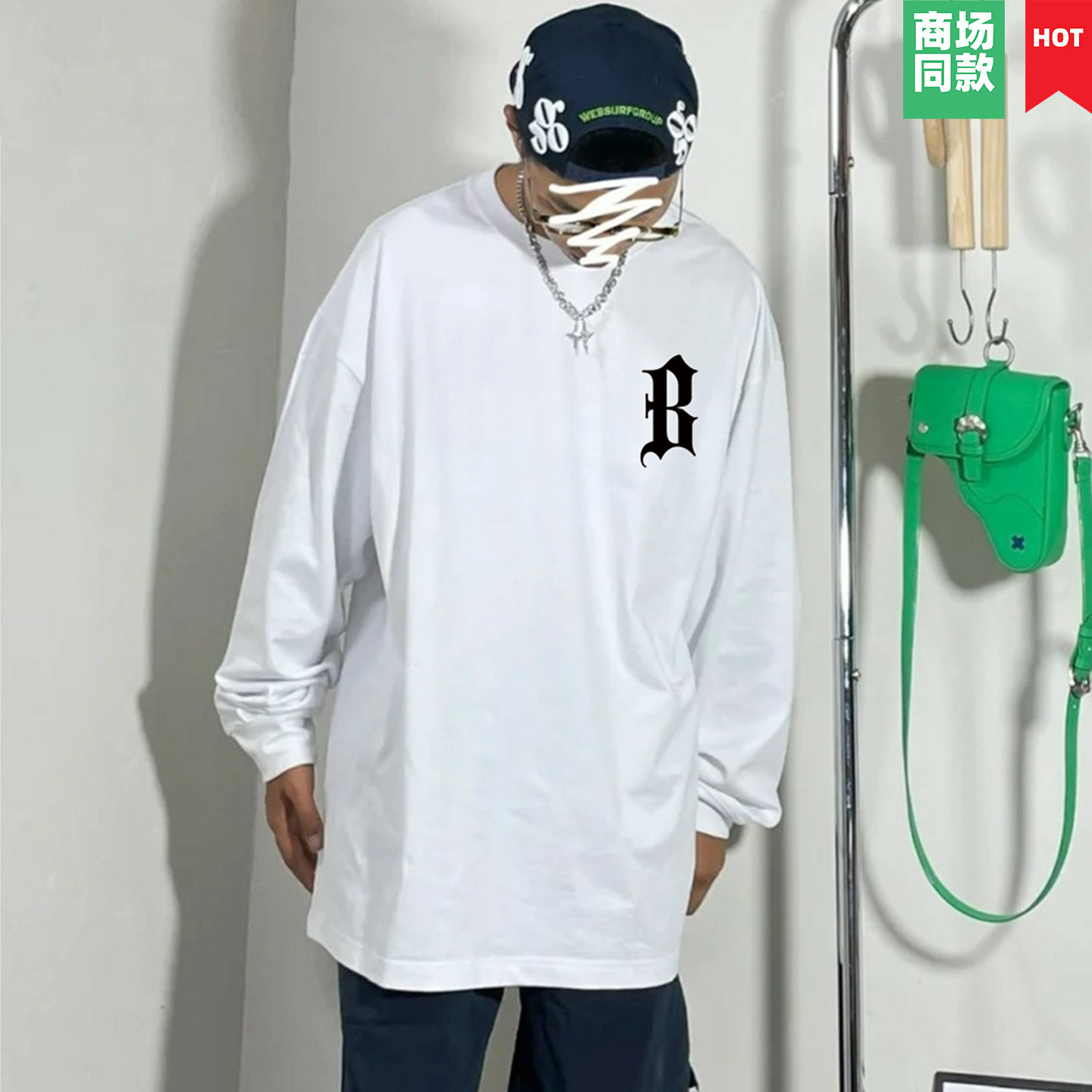 美式潮牌创意高级感印花长袖T恤男秋季纯棉重磅圆领套头打底上衣