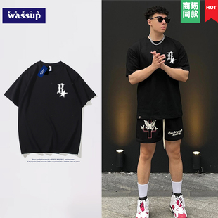 潮流重磅短袖 99元 美式 夏季 男潮牌字母印花纯棉圆领黑色体恤 6件
