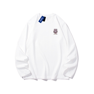 春秋季新款男士长袖t恤圆领宽松纯棉薄款体恤全棉上衣男装打底衫T