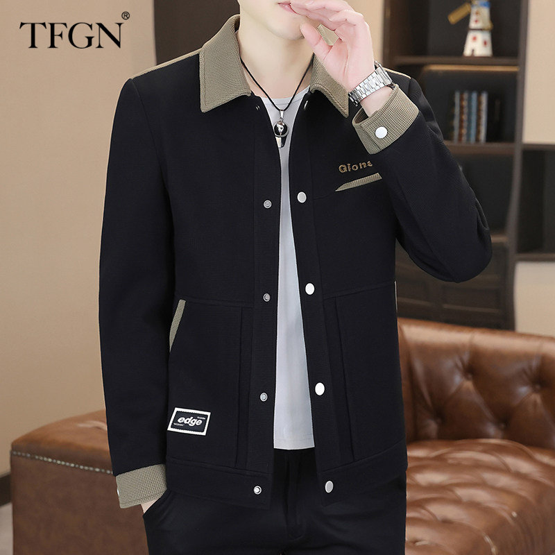 男士翻领外套春秋季2026新款时尚百搭男装男士休闲舒适高级感夹克