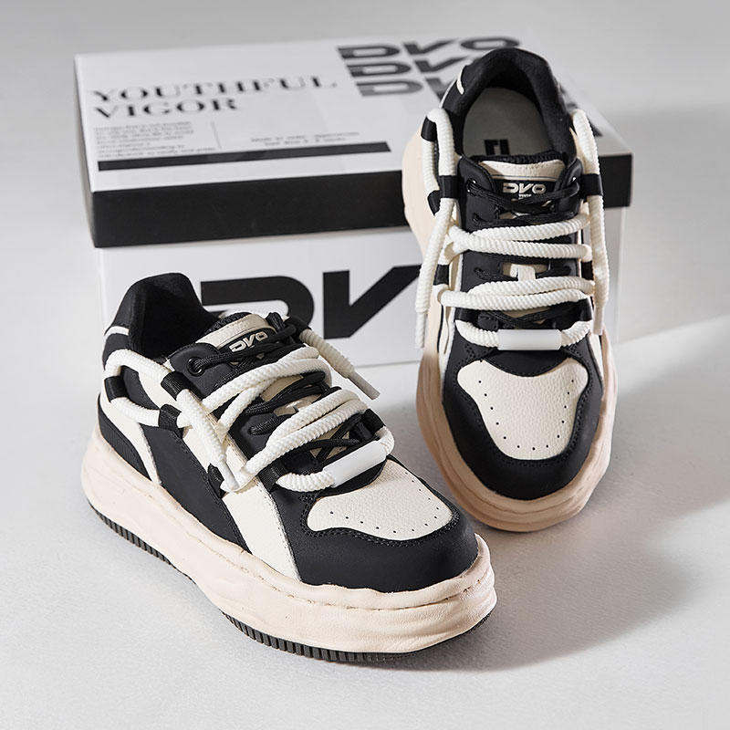 DVO【双鞋带面包】7CM隐形增高2025秋冬厚底休闲板鞋情侣时尚鞋男