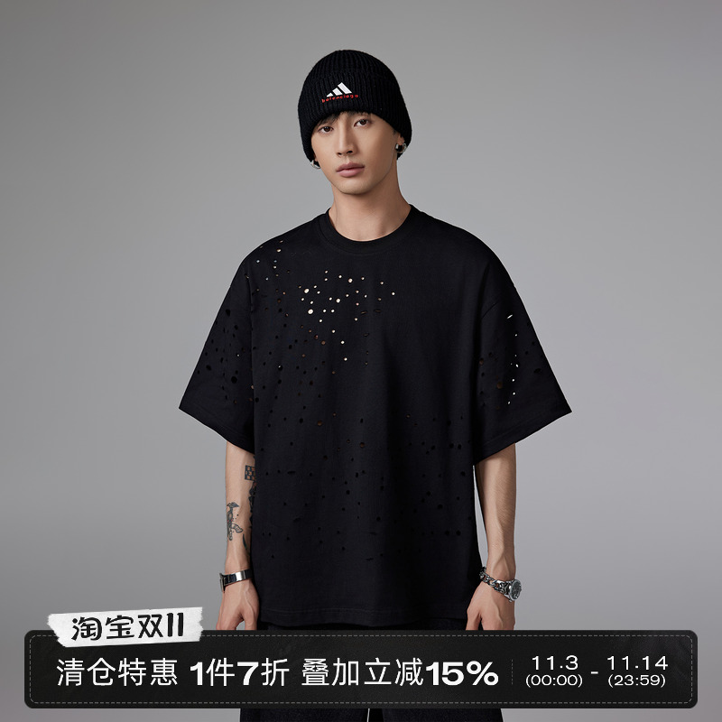 废土风破洞短袖insomnia男装