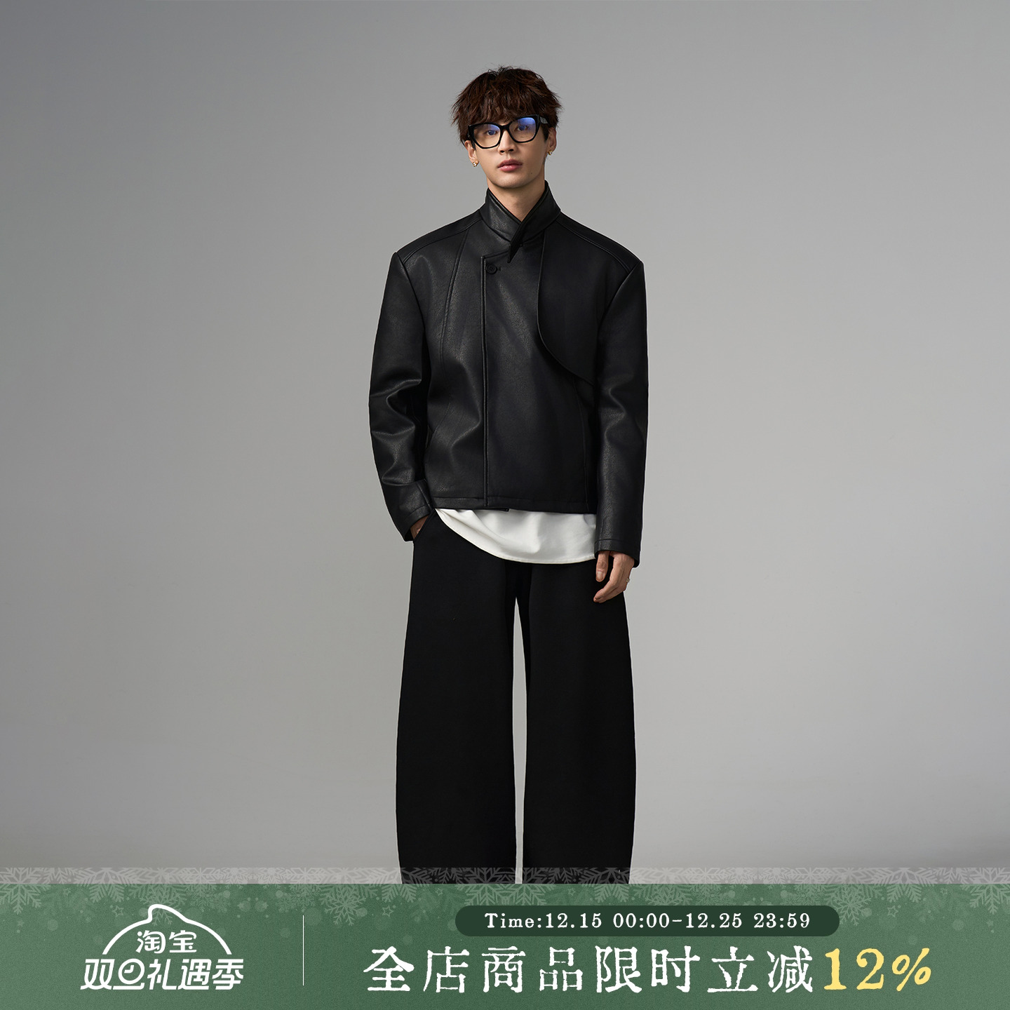 vibe风立领短款垫肩羽绒服PU皮衣