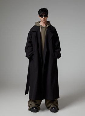 INSOMNIA 春秋季薄款特大廓形宽松oversize黑色浴袍风衣大衣男女