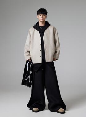 INSOMNIA失眠者 秋冬季无领设计感纯色百搭宽松羊毛开衫外套男女