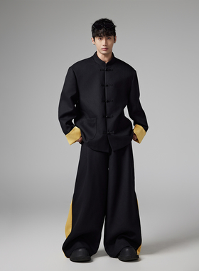 INSOMNIA失眠者春秋季原创设计宽松拼色复古盘扣新中式国风套装男