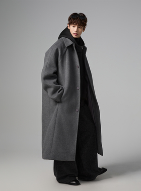 INSOMNIA失眠者 立体剪裁落肩阔版翻领羊毛混纺长款大衣外套风衣