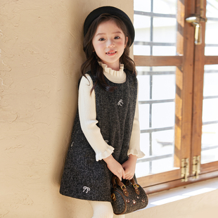 儿童保暖好看洋气宝宝背心裙马甲 25新款 NORNOR女童小香风套装 冬季