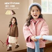 NORNOR童装 8岁 翻领爱心格纹保暖外套3 女宝宝棉服2025新款 秋冬季