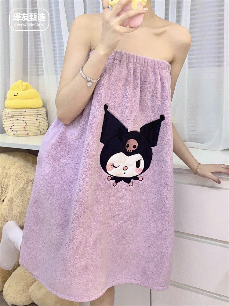 KULOMI BATH TOWELS GIRLS CAN WEAR ABSORBENT BATHROBES DRY HAIR HATS LARGE TOWELS BATHS HOUSEHOLD BATH SKIRTS SANRIO