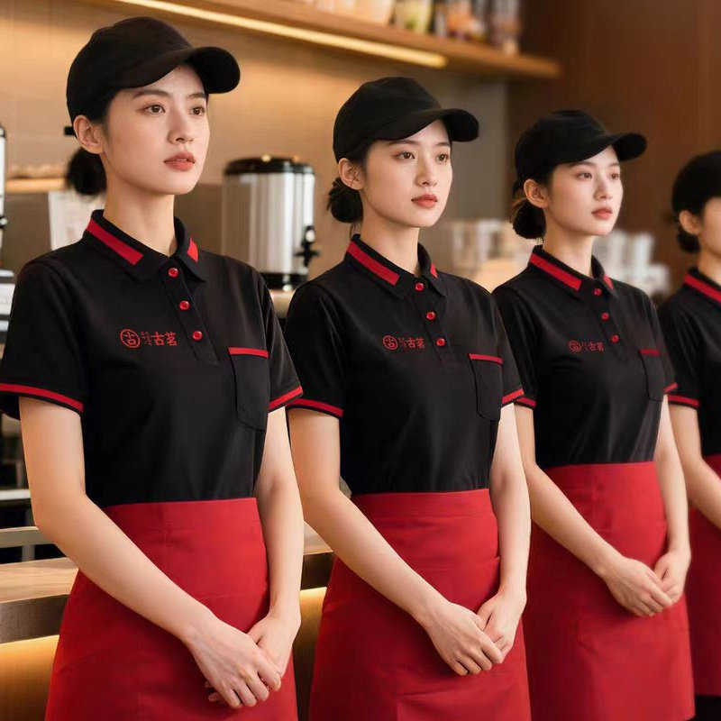 餐饮制服饭厅T恤短袖定制饭店火锅烧烤奶茶超市服务员工装夏季