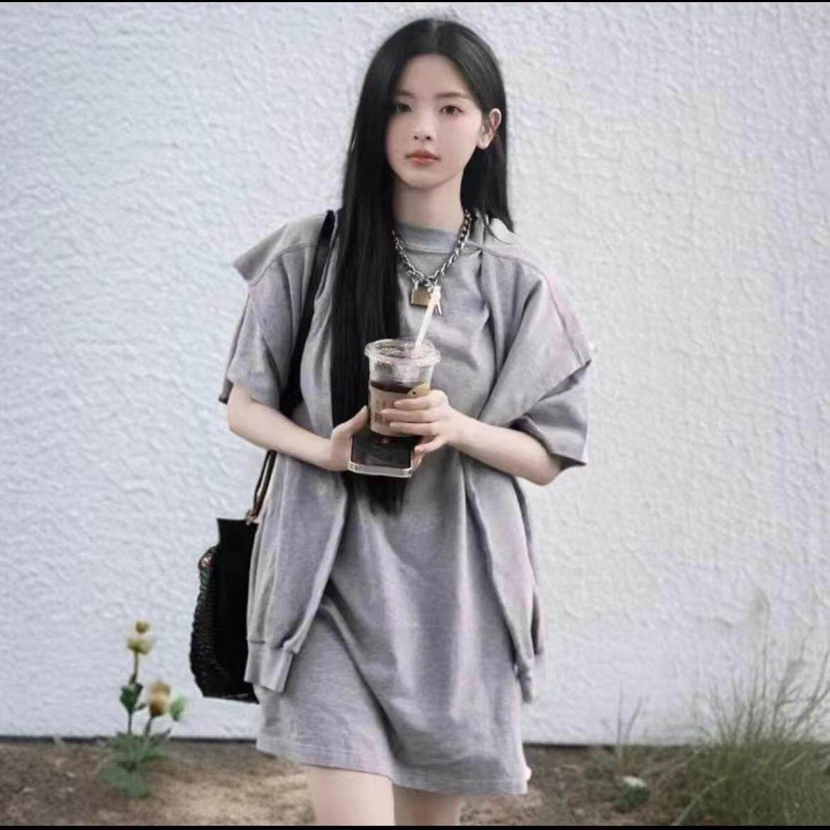 巴黎风刺绣双环披肩连帽短袖男女