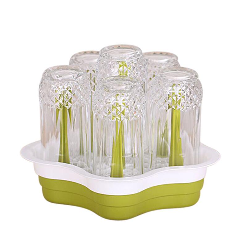 家用玻璃杯套装耐热茶杯水具带杯架杯盘沥水盘果汁杯水杯红色杯架