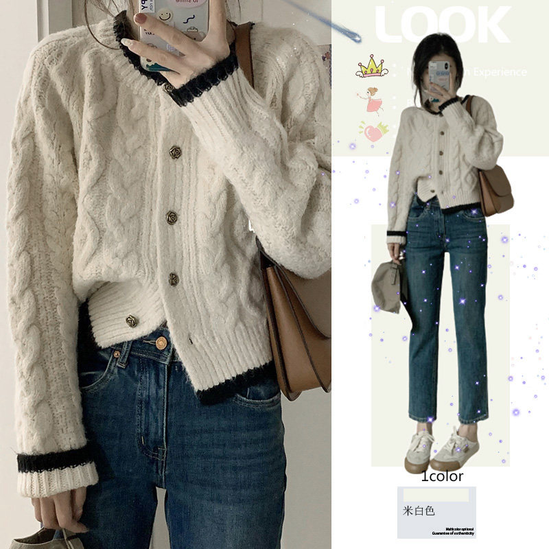 速发秋冬质搭白色针织开衫毛衣外套2025新款慵懒高级感港穿气风上