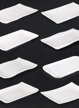 速发密胺长方形盘火白色塑料仿瓷酒店餐具餐厅盘子子锅菜商烤肉盘