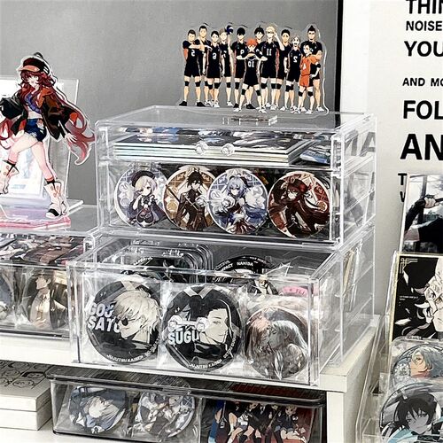 现货速发亚克力展示架透明玩具吧唧收纳小摆件立牌置物架桌面谷子