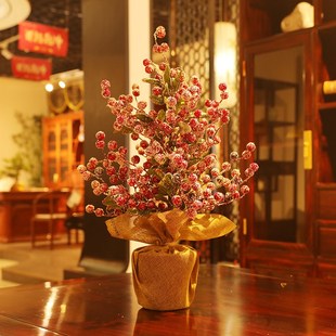 速发圣诞装饰迷你红果樱桃球桌面柜台商场银行摆件装套品场饰布置