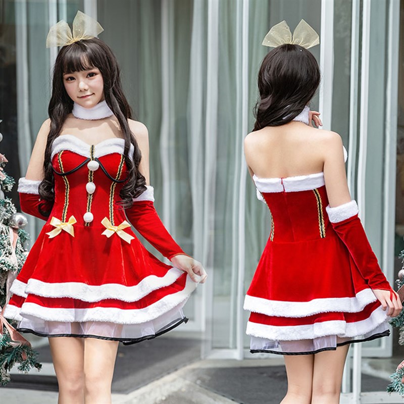 速发蝴诞演出服服人红色圣诞衣服圣蝶结圣诞成装酒吧表演服装