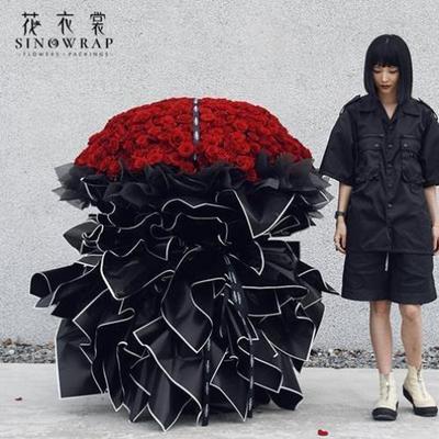 黑白贵族边框哑光膜包装纸花艺花束韩素纸花店防水包花纸材料