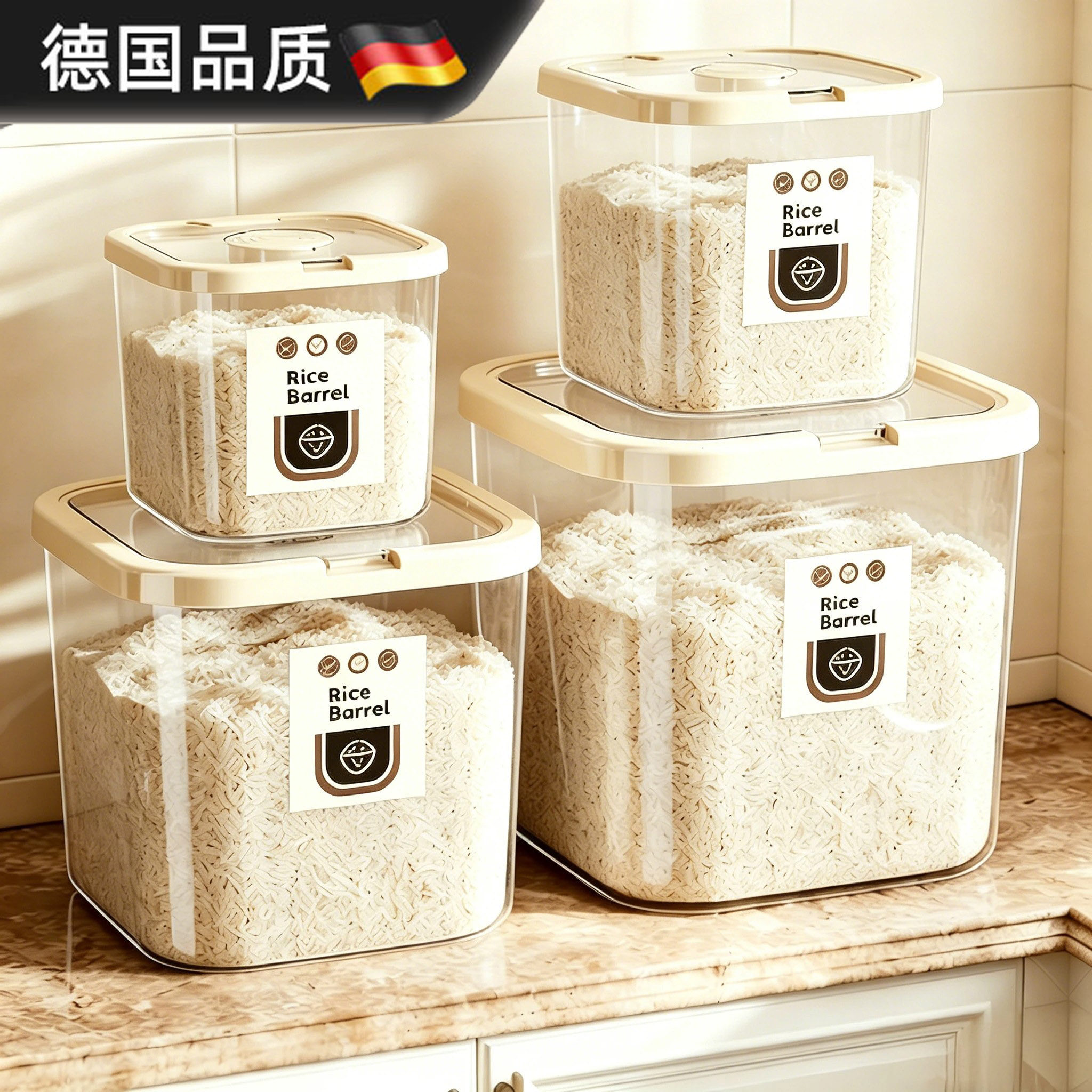 德国米桶家用防虫防潮密封食品级翻盖大容量大米面粉储存罐收纳盒