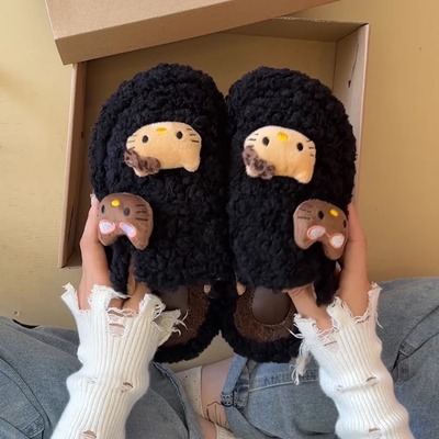 卡通可爱保暖包头拖女外穿