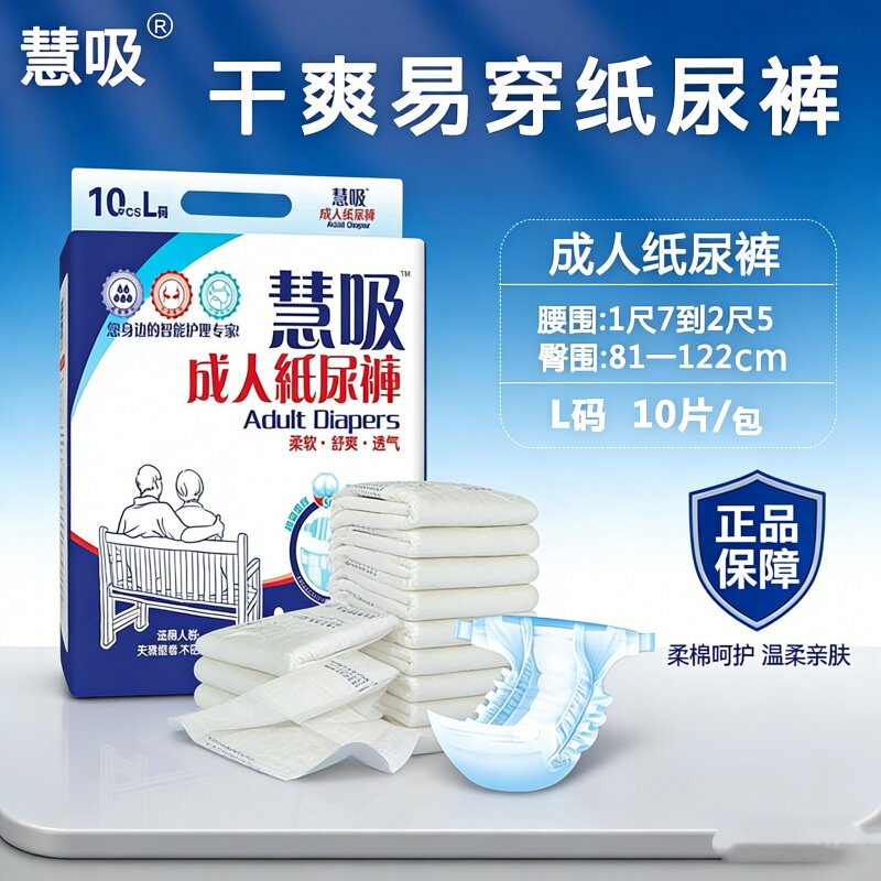 慧吸夜用防漏加厚成人纸尿裤XL码老人尿不湿干爽透气舒适厂家批发