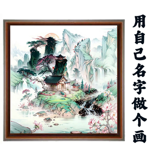 礼物定制画像定制名字定制山水画装饰画远看是名字近看是画