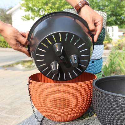 垂吊吊兰花盆悬挂式塑料藤编吊篮懒人吸水挂壁绿萝常春藤吊球加厚