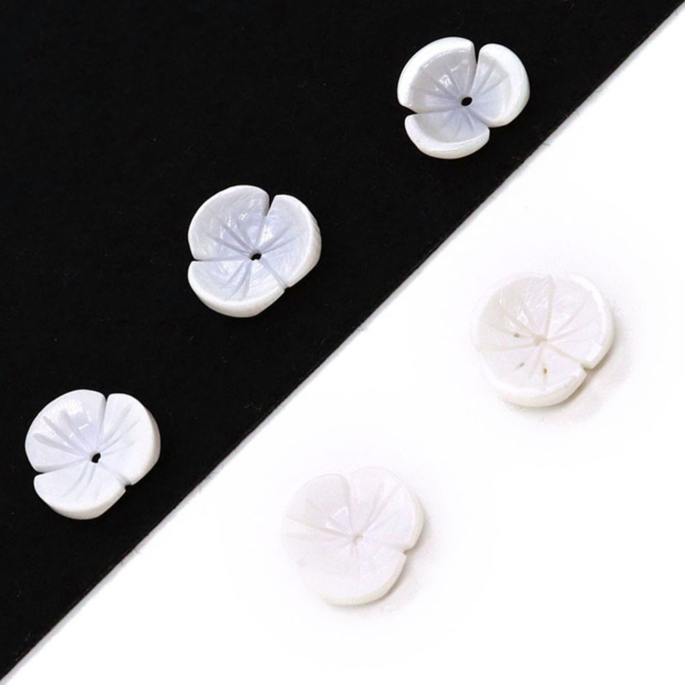 天然淡水贝壳花瓣形散珠10mm-12mm三瓣花打磨中孔贝壳精美配件