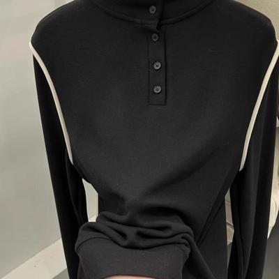 立领双面德绒长袖T恤女