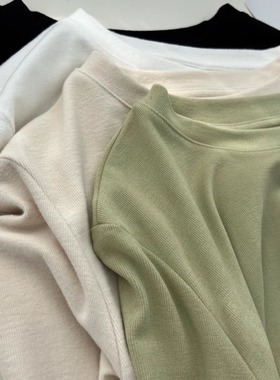 广州十三行女装德绒磨毛圆领长袖T恤女宽松内搭薄绒保暖打底衫ins