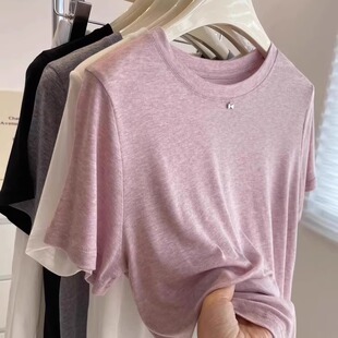 百搭宽松圆领上衣 T恤女夏季 好甜美呀 莱赛尔天丝轻薄纯色温柔短袖