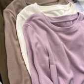 奥特莱斯 t恤上衣 温柔长袖 大牌余单磨毛加厚圆领打底衫 女秋冬新款