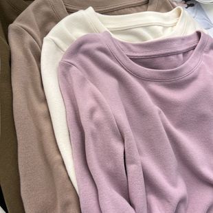 温柔长袖 女秋冬新款 t恤上衣 大牌余单磨毛加厚圆领打底衫 奥特莱斯