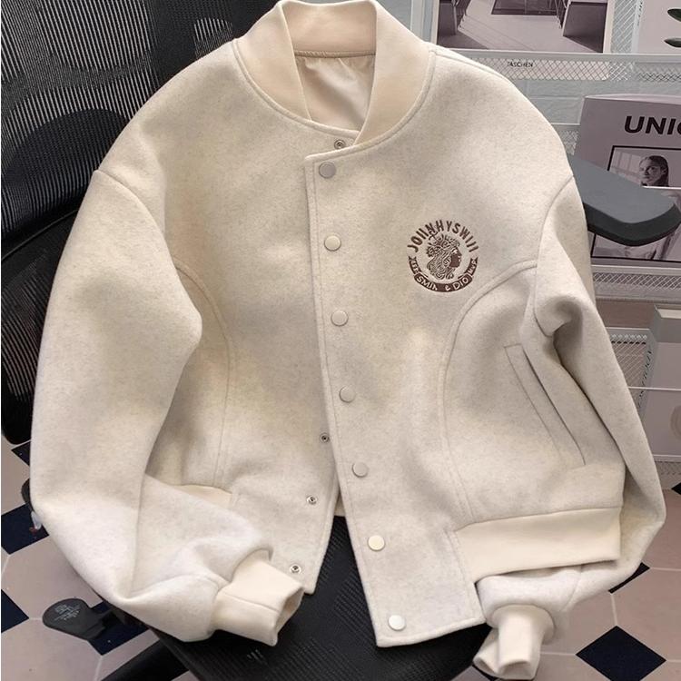 韩版常规小香风棒球服毛呢外套