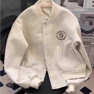 少女感满满 上衣 小香风棒球服毛呢外套女春秋宽松飞行员夹克开衫