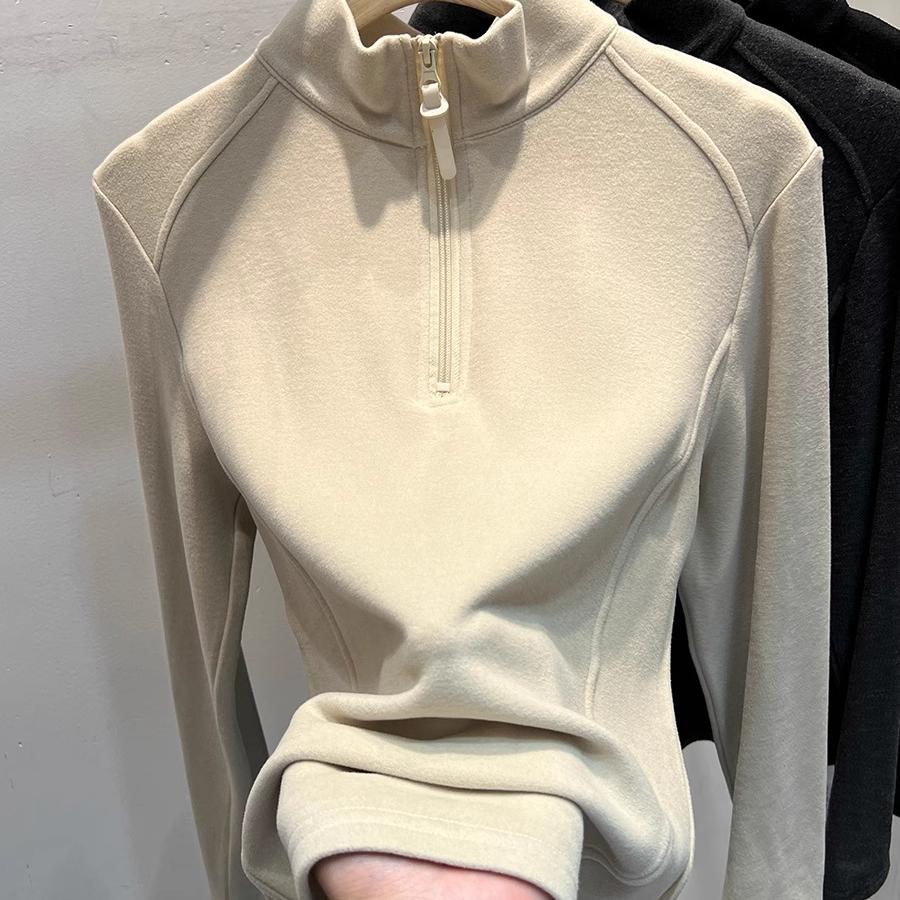 山东即墨卫衣！双面磨毛软糯德绒立领长袖T恤拉链内搭打底衫上衣