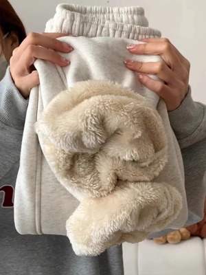 高腰韩版通勤羊羔绒阔腿裤女