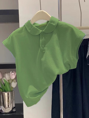 短袖韩版薄款纯色纽扣纯棉女