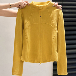 女通勤风修身 开衫 黄色设计感上衣 德绒立领双拉链长袖 一眼心动啦