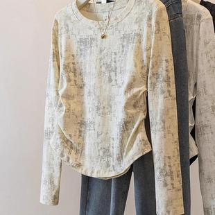 广州十三行爆款 胖mm显瘦遮肚欧货圆领上衣 扎染不规则宽松女修身