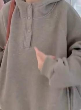 真心推荐这款~ 加绒灰色连帽宽松卫衣女2024秋冬季上衣遮屁股外套