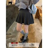 2025新款 我真滴沦陷了啊 米白色百褶裙女秋冬季 毛呢a字半身裙