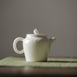 德化羊脂玉白瓷手工浮雕松针小茶壶功夫茶具泡茶壶单壶