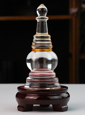 装舍利子的塔水晶舍利塔密封装藏配木底座透明装饰品甘露丸空瓶子