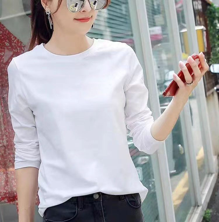 纯棉长袖t恤女宽松圆领打底衫