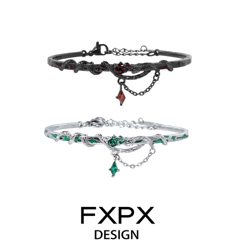 FXPX 原创设计黑白蛇形手镯暗黑风小众设计高级感手环2025新品