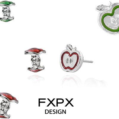 FXPX原创纯银小苹果小耳钉小众设计甜酷可爱风耳饰养耳洞睡觉免摘